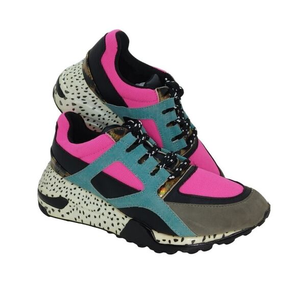 Steve Madden Barra Womens Pre-owned Pink & Green Designer Sneakers - sz. 7 1/2M - Picture 1 of 6